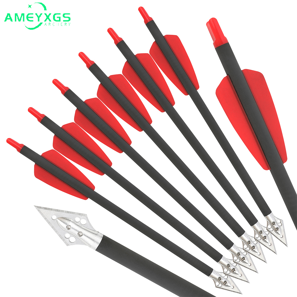 Crossbow Bolt Broadhead - 6/12pcs คาร์บอนอลูมิเนียม Crossbow Bolts ลูกศรเหล็ก Broadhead