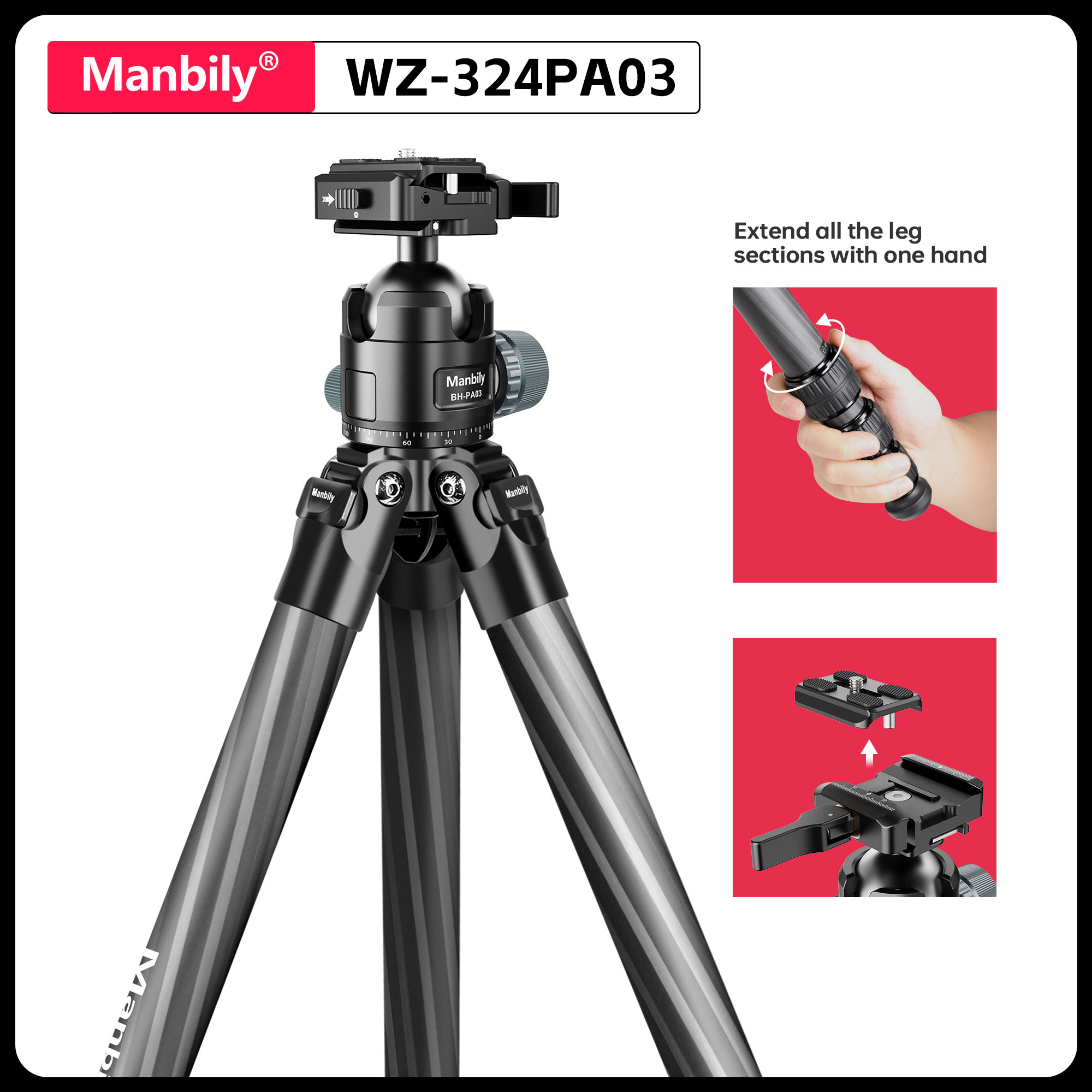 Outdoor Hunting Videos - ขาตั้งกล้องสำหรับล่าสัตว์แบบคาร์บอนไฟเบอร์ Manbily 158 ซม. รุ่น Heavy