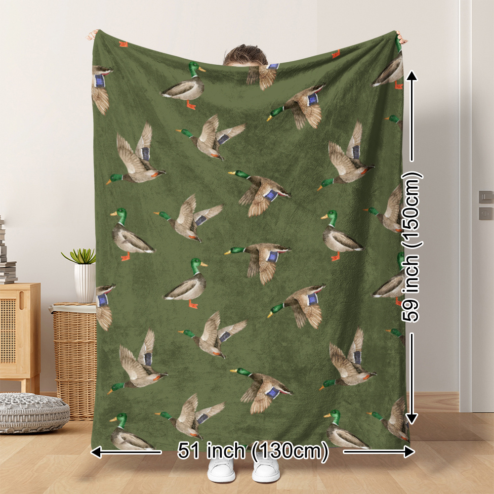 Outdoor Hunting Blanket - ผ้าห่มขนแกะลายเป็ดมัลลาร์ด สำหรับล่าสัตว์ พิมพ์ลายสำหรับกิจกรรมกลางแจ้ง นุ่ม อุ่น ใช้ได้ทุกฤดู