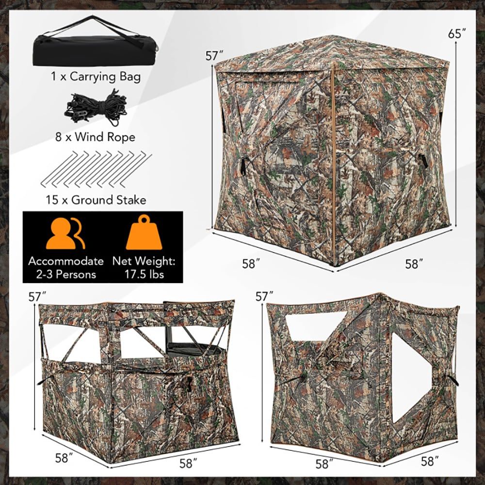 Hunting Outdoor - เต็นท์ล่าสัตว์แบบถอดประกอบได้ 5-in-1 สำหรับ 2-3 คน พร้อมช่องแสงบนหลังคา