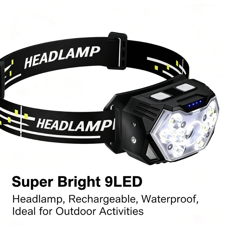Hunting Outdoor Jobs - ไฟฉายคาดศีรษะ LED ความสว่างสูง ชาร์จแบบ Type-C กันน้ำ