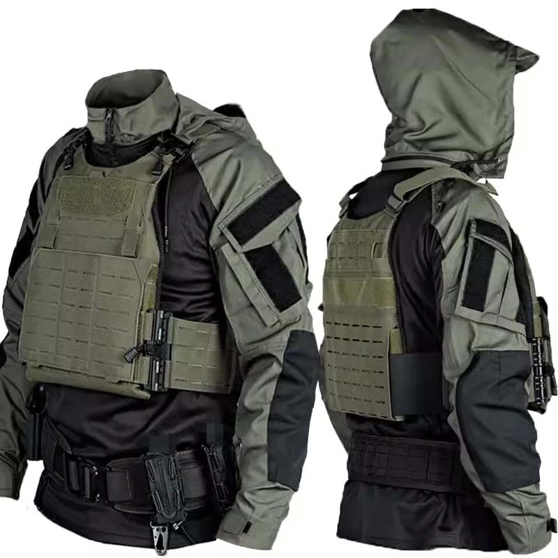 Hunting Outdoor - ชุดเสื้อและกางเกงลายพราง CP สำหรับผู้ชาย ชุดทหารลายมัลติแคม กางเกงคาร์โก้ ชุดสำหรับกิจกรรมกลางแจ้ง