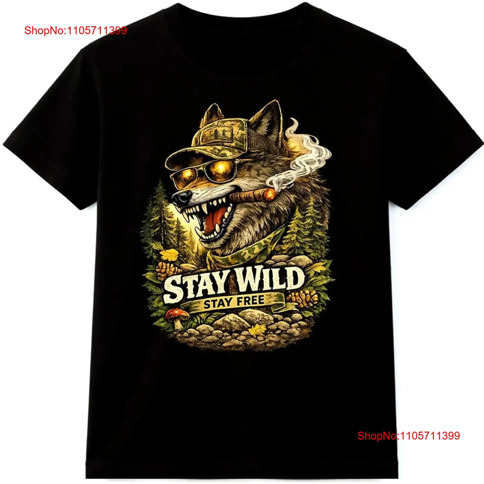Wildman Hunting & Outdoor Vanderbijlpark - เสื้อยืดลายหมาป่า Stay Wild Free สำหรับกิจกรรมกลางแจ้ง ล่าสัตว์