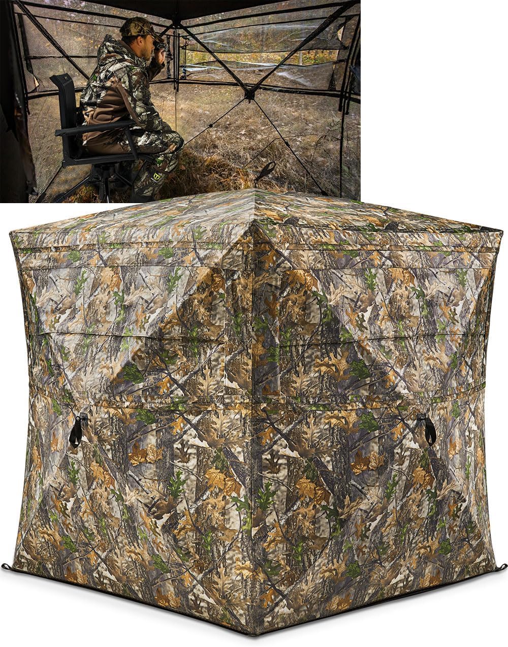 Hunting Blind Fabric - เต็นท์พรางตัวสำหรับล่าสัตว์กลางแจ้ง คุณภาพสูง ผลิตจากผ้าอ็อกซ์ฟอร์ด พกพาสะดวก มองเห็นได้ชัดเจน โครงสร้างแบบห้องนอนเดียว