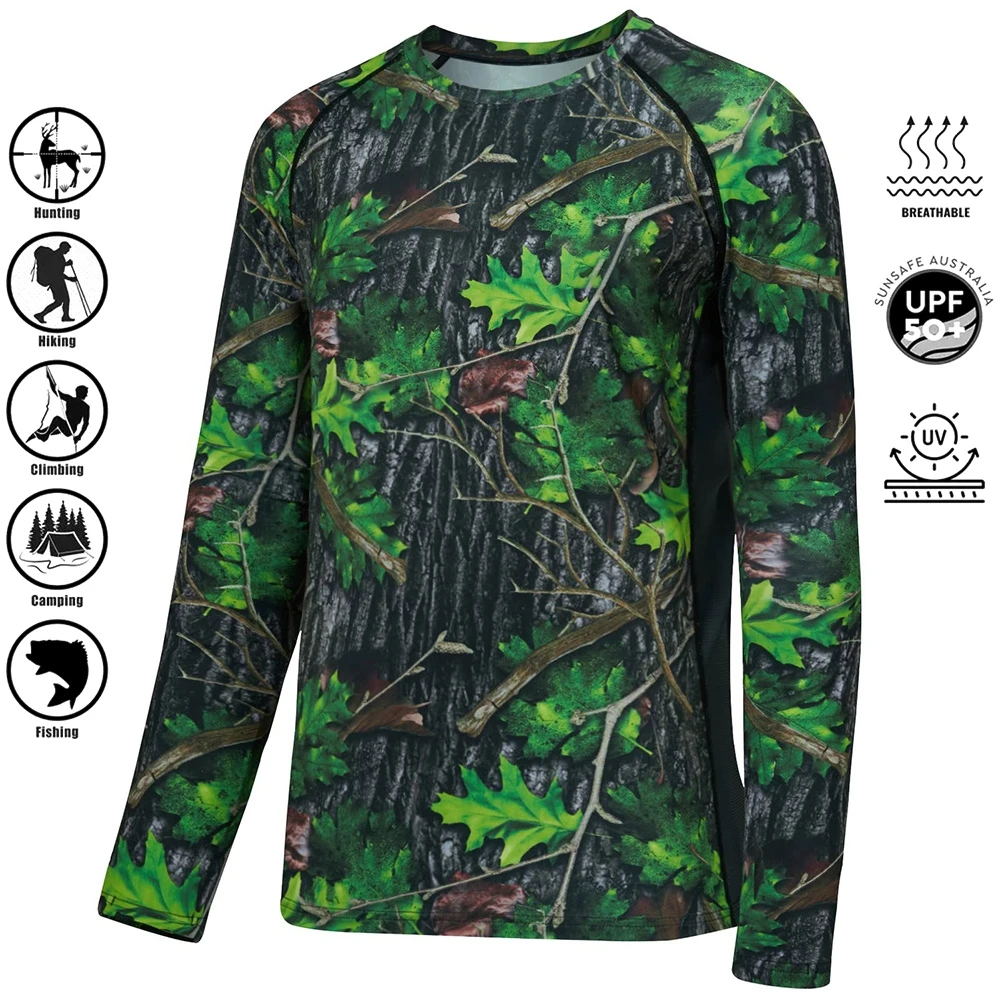 Hunting And Camping In Forest - ﻿ ﻿ เสื้อยืดลายพรางสำหรับล่าสัตว์ในป่า เสื้อยืดแขนยาวสำหรับกิจกรรมกลางแจ้ง แห้งเร็ว ระบายอากาศได้ดี