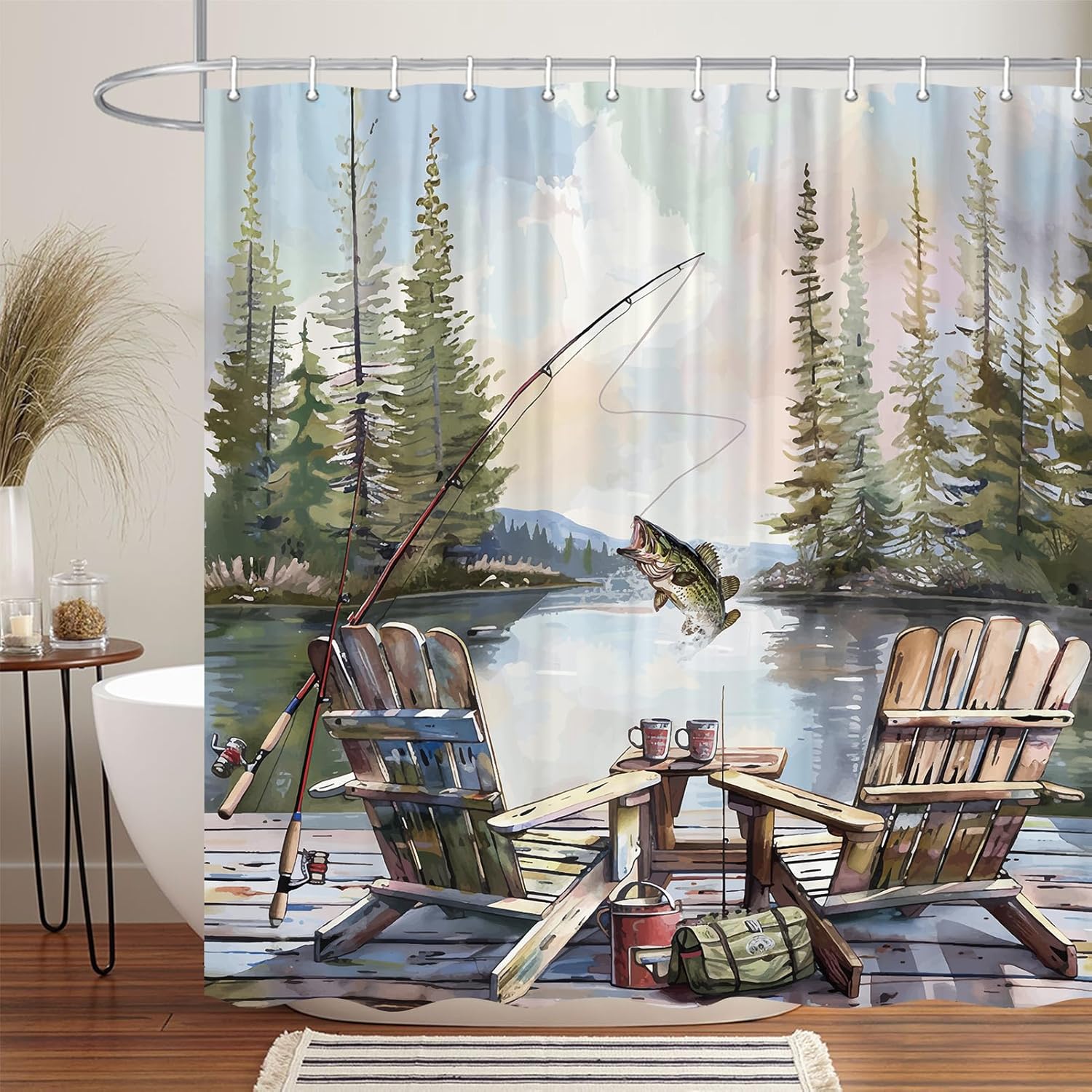 ม่านอาบน้ำลายตกปลาแบบชนบท, ม่า - Hunting And Camping In Forest บทวิจารณ์และราคา