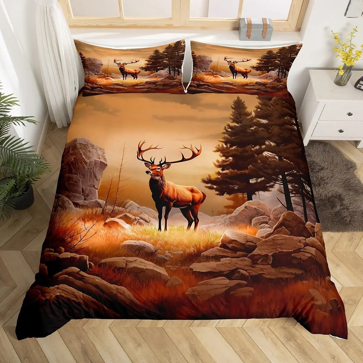 ชุดผ้าปูที่นอนลายกวางเอลก์ ชุด - Hunting And Camping In Forest บทวิจารณ์และราคา