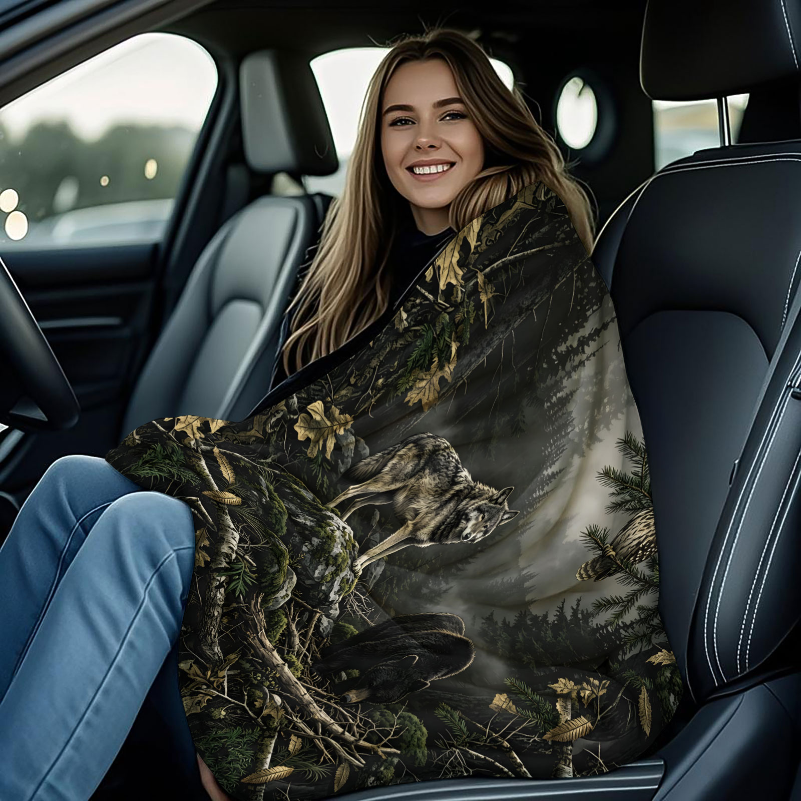 ผ้าห่มลายหมาป่า หมี นกฮูก ผ้าฟ - Hunting And Camping In Forest บทวิจารณ์และราคา